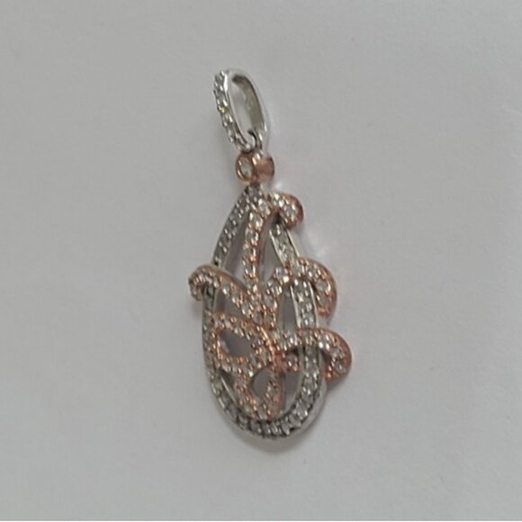 Sterling Silver Rose Gold Tone Crystal Butterfly Leaf Pendant - Picture 4 of 11